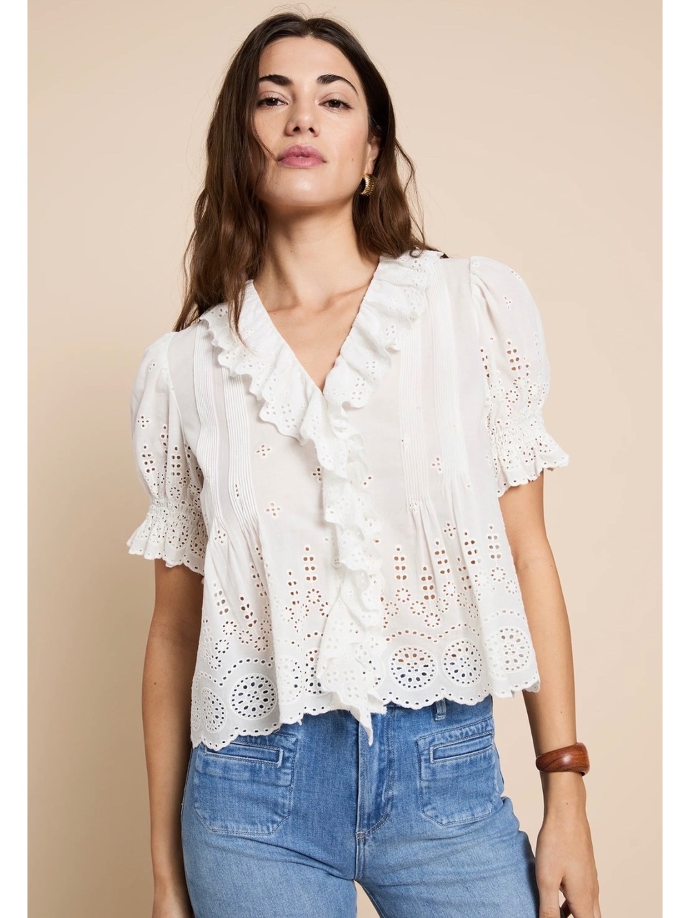 NWT Kourt by Few Moda Sora Cotton Eyelet Lace Top Size Medium White